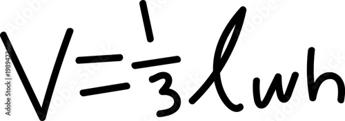 Handwritten Mathematical Formula for the Volume of a Rectangular Pyramid V = 1/3 lwh