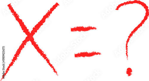 Red Hand-Drawn Math Equation X Equals Question Mark Symbol for Unknown Variable