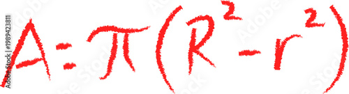 Handwritten Mathematical Formula for the Area of an Annulus in Red