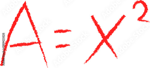 Handwritten Mathematical Formula A Equals X Squared in Red on White Background