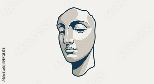 Stone sculpture of a face with closed eyes, rendered in monochrome tones