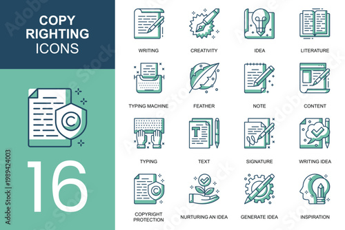 Copyright protection and writing process icons.