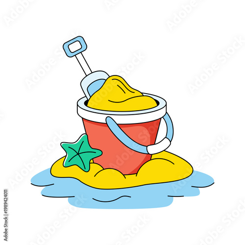 Shovel with mud and basket denoting concept of mud pail 