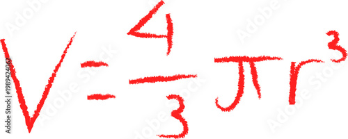 Handwritten Volume of a Sphere Formula in Red Crayon on White Background