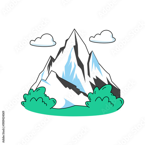 A unique design icon of mountains with hot air balloon showcasing hills station 