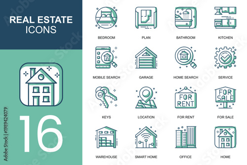 Real estate and property icons.