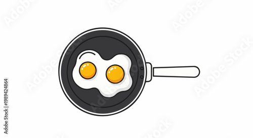Simple cartoon illustration of two fried eggs in a pan
