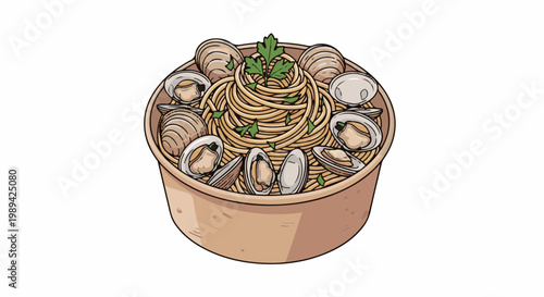 Delicious spaghetti with clams and parsley served in a bowl