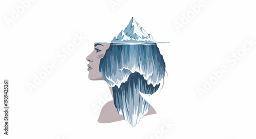 Profile portrait of a woman with an iceberg as her hair