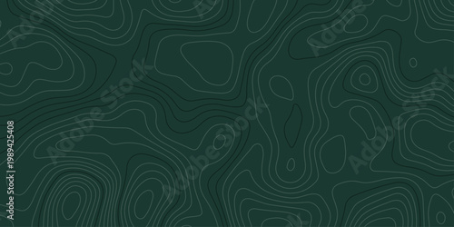 Modern, minimalist design.  featuring white contour lines that form a flowing landscape with depth and dimensionality. Modern,Abstract topographic map pattern on royal green.
