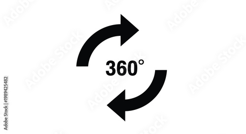 A black circular arrow with text indicating a 360 degree rotation silhouette