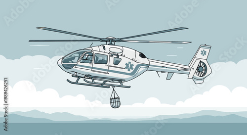 Cuadro en lienzo Medical Helicopter Flying with Cargo Sling, Emergency Medical Services Air Trans
