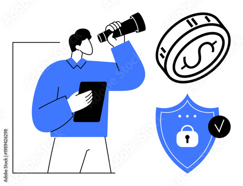 Financial security concept. Financial security ensures protected investments, future planning, and digital safeguarding. Financial solutions for business, fintech, saving, and risk management