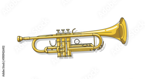 Golden Trumpet Musical Instrument Isolated on White Background