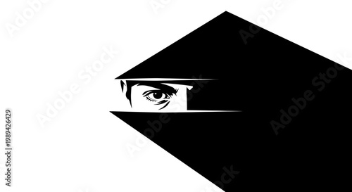Intriguing Eye Peeking From Dark Shadow, Mystery, Secretive Gaze, Minimalist Design