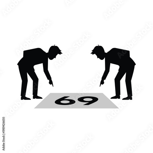 Two person arguing the number on the floor weather it is 66 or 99. Vector illustration depict concept of point of view, viewpoint, different perception perspective, silly argument, and disagreement