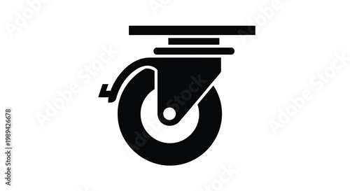 A black silhouette of a caster wheel commonly used for moving furniture silhouette