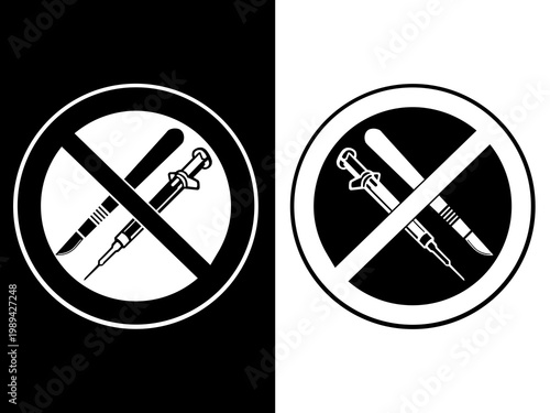 No Sharps Prohibition Sign, Do Not Use Sharp Objects Icon, Vector Black Safety Pictogram Illustration