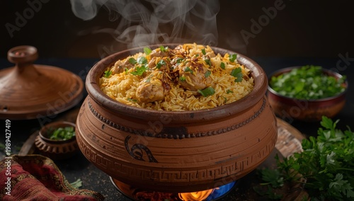Dum Handi chicken Biryani is cooked in a clay pot known as Haandi. It's a well-liked Indian dish for meat lovers.
