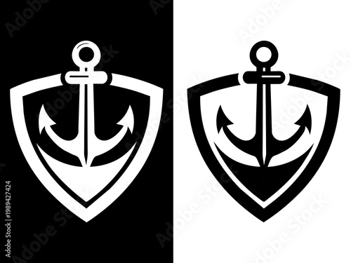 Nautical Anchor Shield Logo Mark, Maritime Security Emblem Icon, Vector Crest Illustration