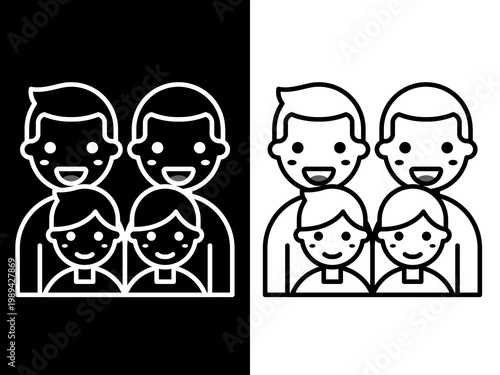 LGBTQ+ Family Silhouette Icon, Two Fathers with Twin Sons Icon, Vector Inclusive Household Illustration