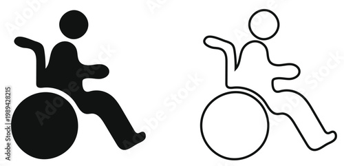 Wheelchair Icon Set. Disabled, Accessibility, Mobility, Handicap and Impairment Symbols. Editable Line Icons on White Background Vector Illustration