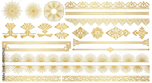 Set of Decorative Gold Art Deco Borders and Geometric Elements