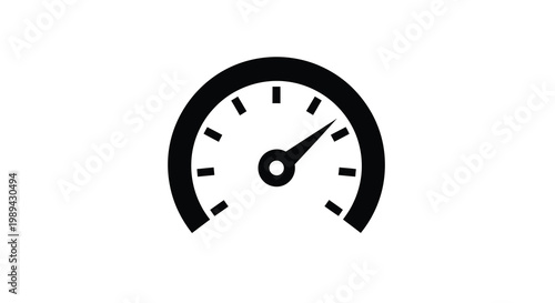 A simple black gauge icon with a needle pointing towards the center silhouette