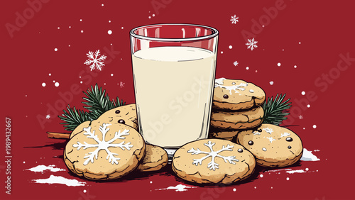 Christmas cookies and milk preparing for santa claus