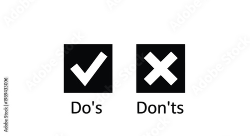 Quadro su tela Two black squares display a checkmark and an x representing do s and don ts silh