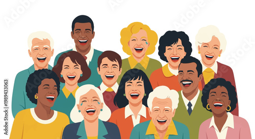 Diverse group smiling and laughing together illustration