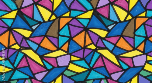 Colorful Hand Drawn Stained Glass Mosaic Seamless Pattern