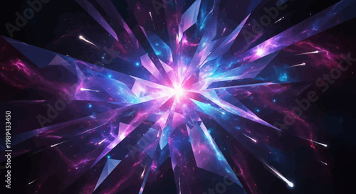Cosmic Crystal Explosion Abstract Background with Vibrant Nebula Energy
