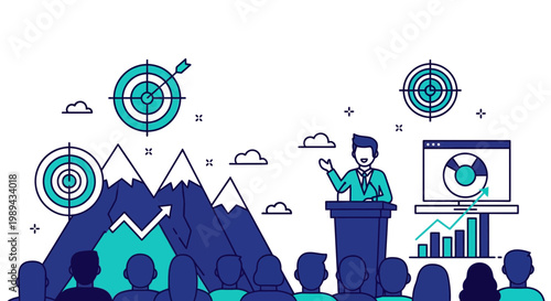 Inspiring Business Leader Giving Presentation for Goal Achievement
