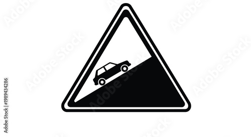 Road sign depicting a steep hill with a vehicle a warning silhouette