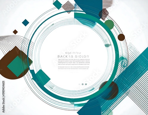Abstract Geometric Vector Background With Teal Circles And Brown Squares On White Modern Graphic Design Composition With Diagonal Lines And Patterns