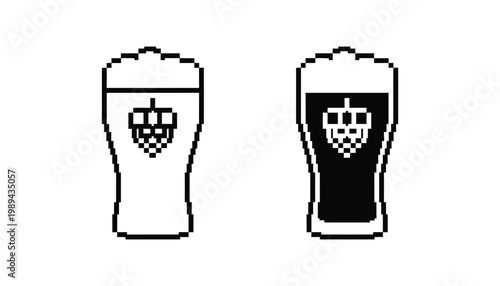 Pixel Art Beer Glass Hops Icon Craft Brewery Digital Game Asset