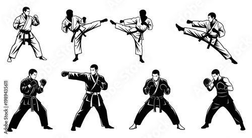 Martial Arts Silhouettes: Karate, Kung Fu & Boxing Poses