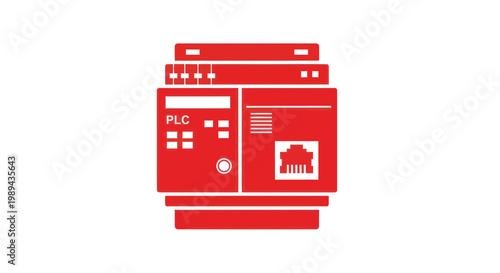 Red PLC Controller Unit Icon on White Background - Industrial Automation