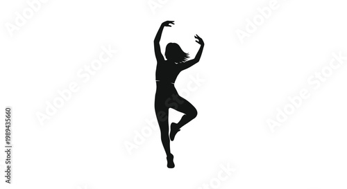 Silhouette of a dancer in elegant pose, ballet dancer, graceful movement, isolated on white