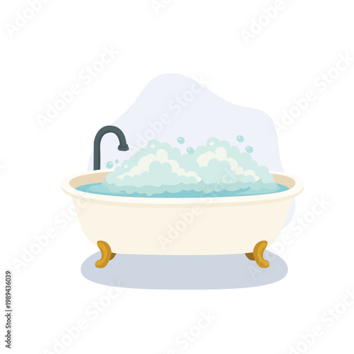 bathroom bathtub with foam bubbles hygiene and wellness concept