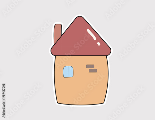 Cute House Sticker: Cute tan house vector with a red roof, window, and chimney, great for real estate marketing, moving announcements, and home-themed crafts