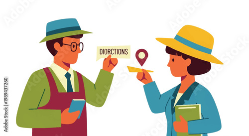 People sharing directions information and location identification illustration