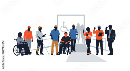 Diverse group of people including those with disabilities standing together