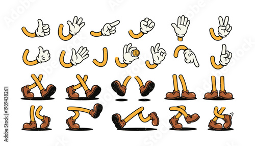 Cartoon hands and legs set with yellow sleeves transparent vector for animation.