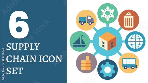 Supply Chain Management Logistics Network Icons Set