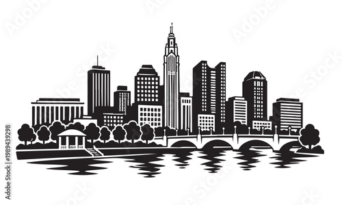 Obraz na płótnie Columbus Skyline Silhouette, Silhouette Vector, Isolated on White Background