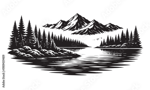 Obraz na płótnie Lake Tahoe Silhouette, Silhouette Vector, Isolated on White Background