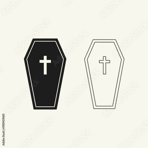 Coffin Icon Set Funeral Burial Death Symbol Vector Illustration