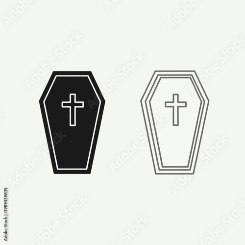 Coffin Icon Set Funeral Burial Death Symbol Vector Illustration